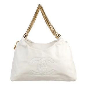 🎈SOLD🎈CHANEL🔥White Leather Gold Chain-link Hobo